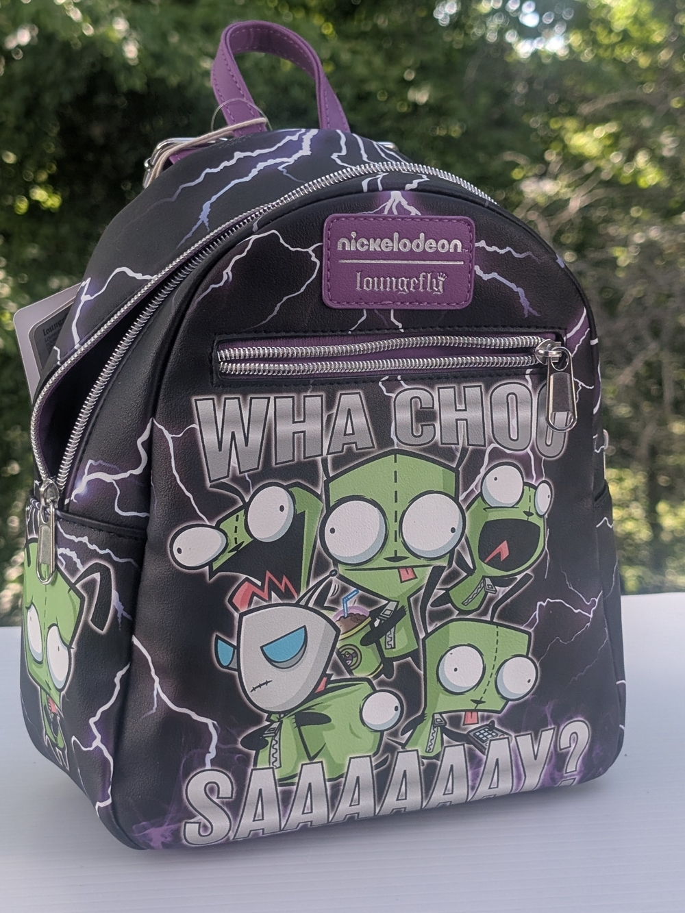 Loungefly Invader Zim Green Character Lightning Mini Backpack - Black & Purple